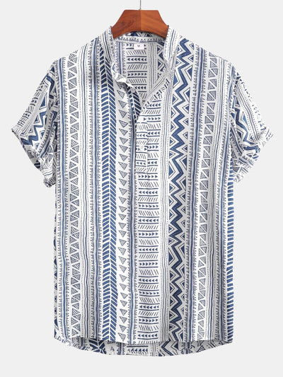 Tribal Geometric Print Half Placket Henley Collar Shirt