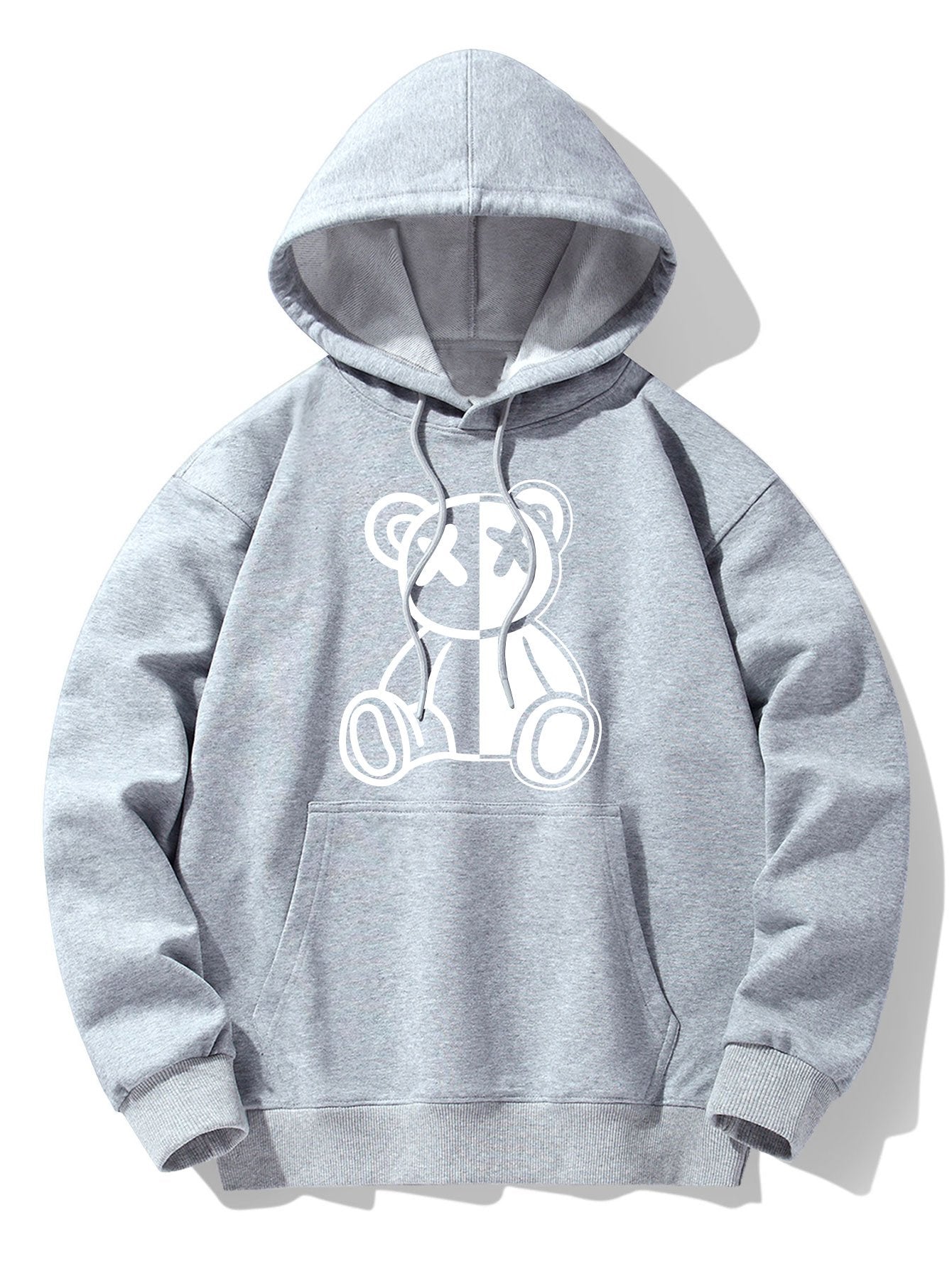 Bear Print Drop Shoulder Relaxed Hoodie