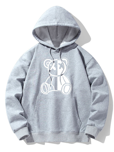 Bear Print Drop Shoulder Relaxed Hoodie