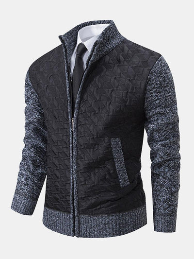Quilted Jacquard Zip Up Sweater