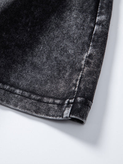 Smiley Face Print Relax Fit Long Sleeve Washed Distressed T-Shirt