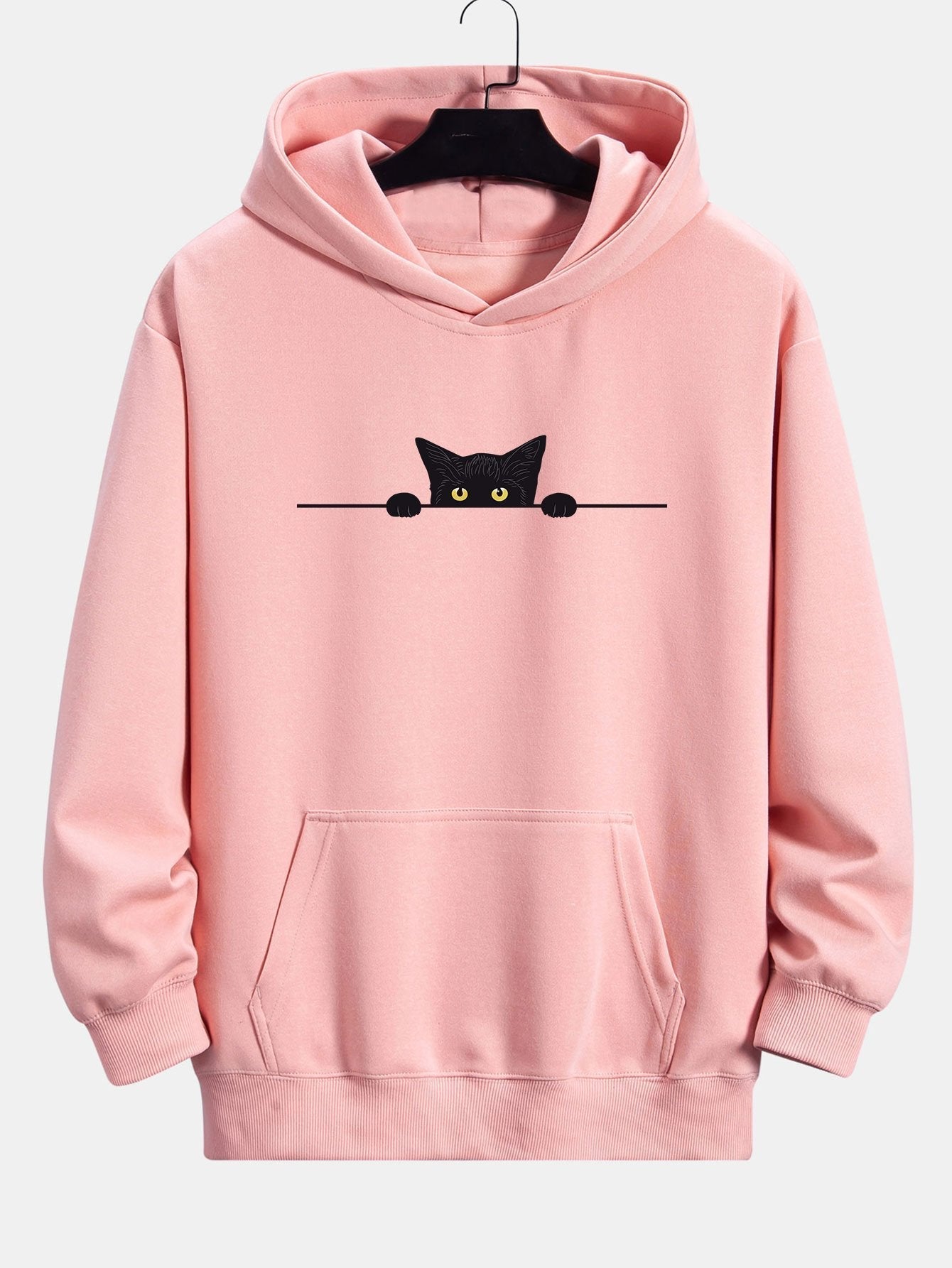 Black Cat Print Relax Fit Hoodie