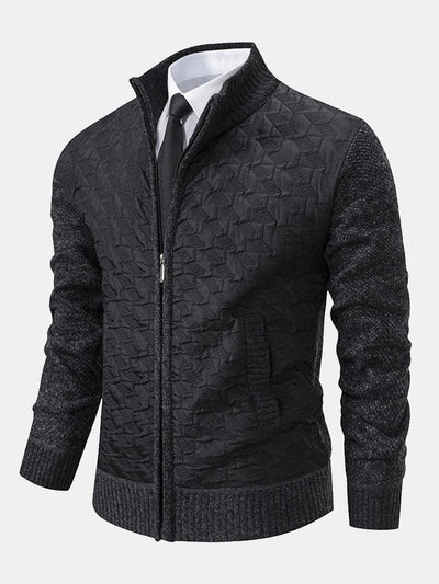 Quilted Jacquard Zip Up Sweater