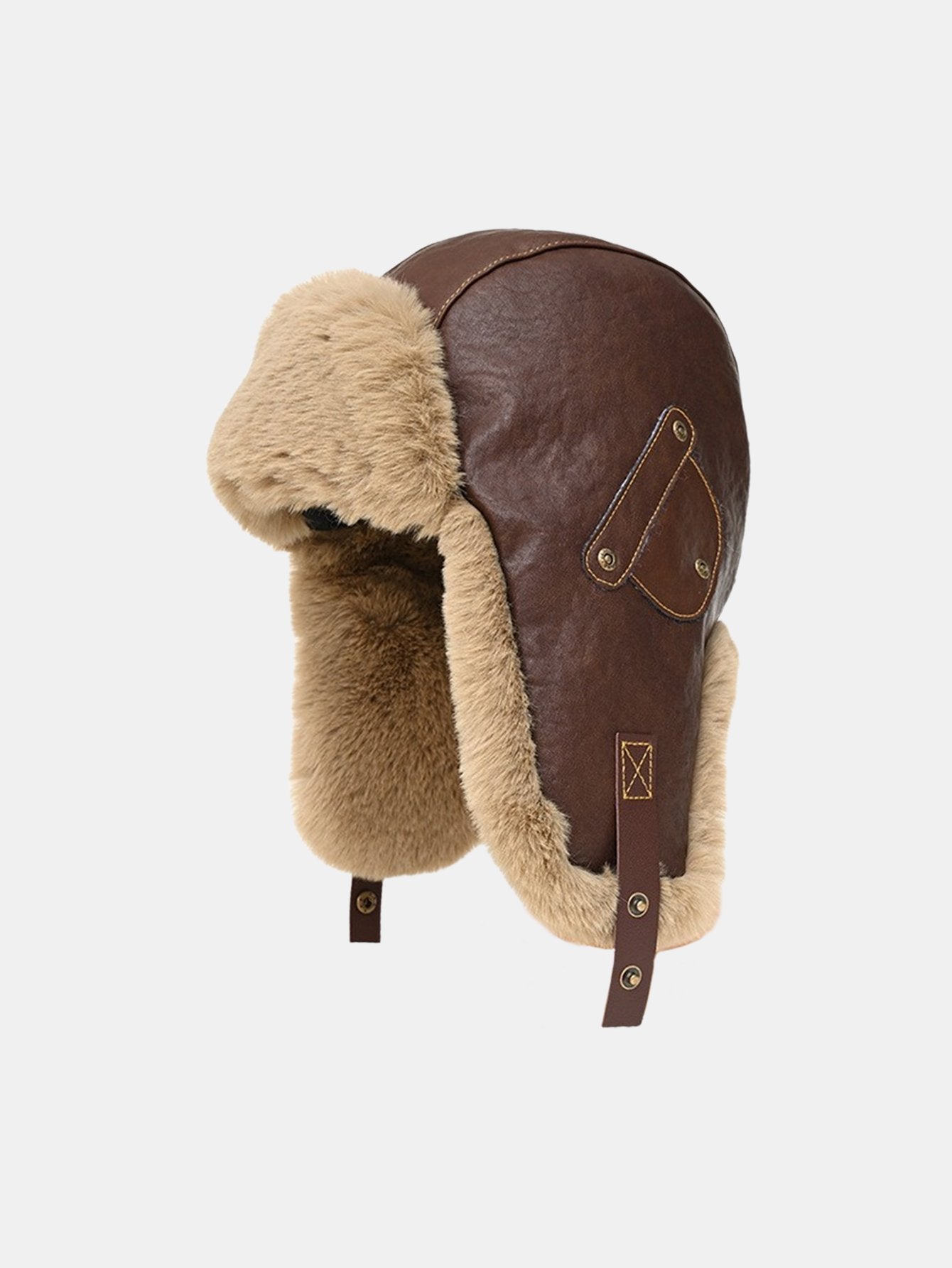 Faux Leather Plush  Aviator Trooper Trapper Hat