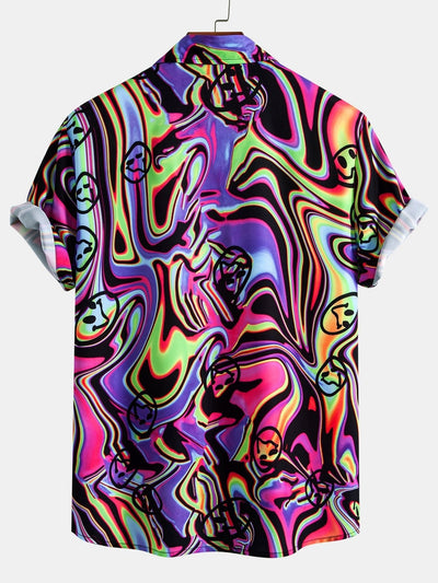 Colorful Fluid Smiley Print Button Up Shirt