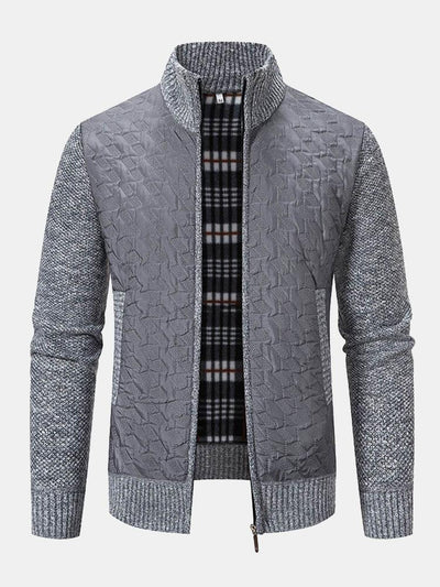 Quilted Jacquard Zip Up Sweater