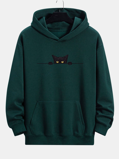 Black Cat Print Relax Fit Hoodie
