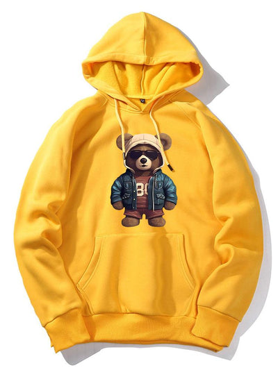 Bear In Leather Jacket Print Hoodie