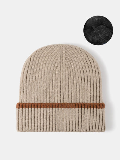 Faux Rabbit Fur Fleece Lined Warm Knit Beanie Hat