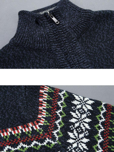 Christmas Geometric Print Half Zip Sweater