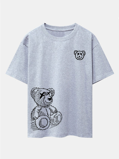 Cartoon Bear Print Drop Shoulder Oversize T-Shirt