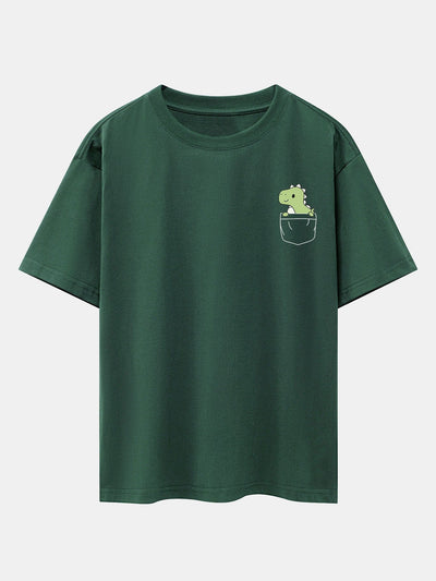 Pocket Dinosaur Print Drop Shoulder Oversize T-Shirt