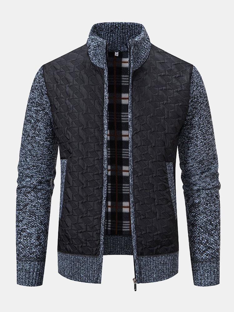 Quilted Jacquard Zip Up Sweater