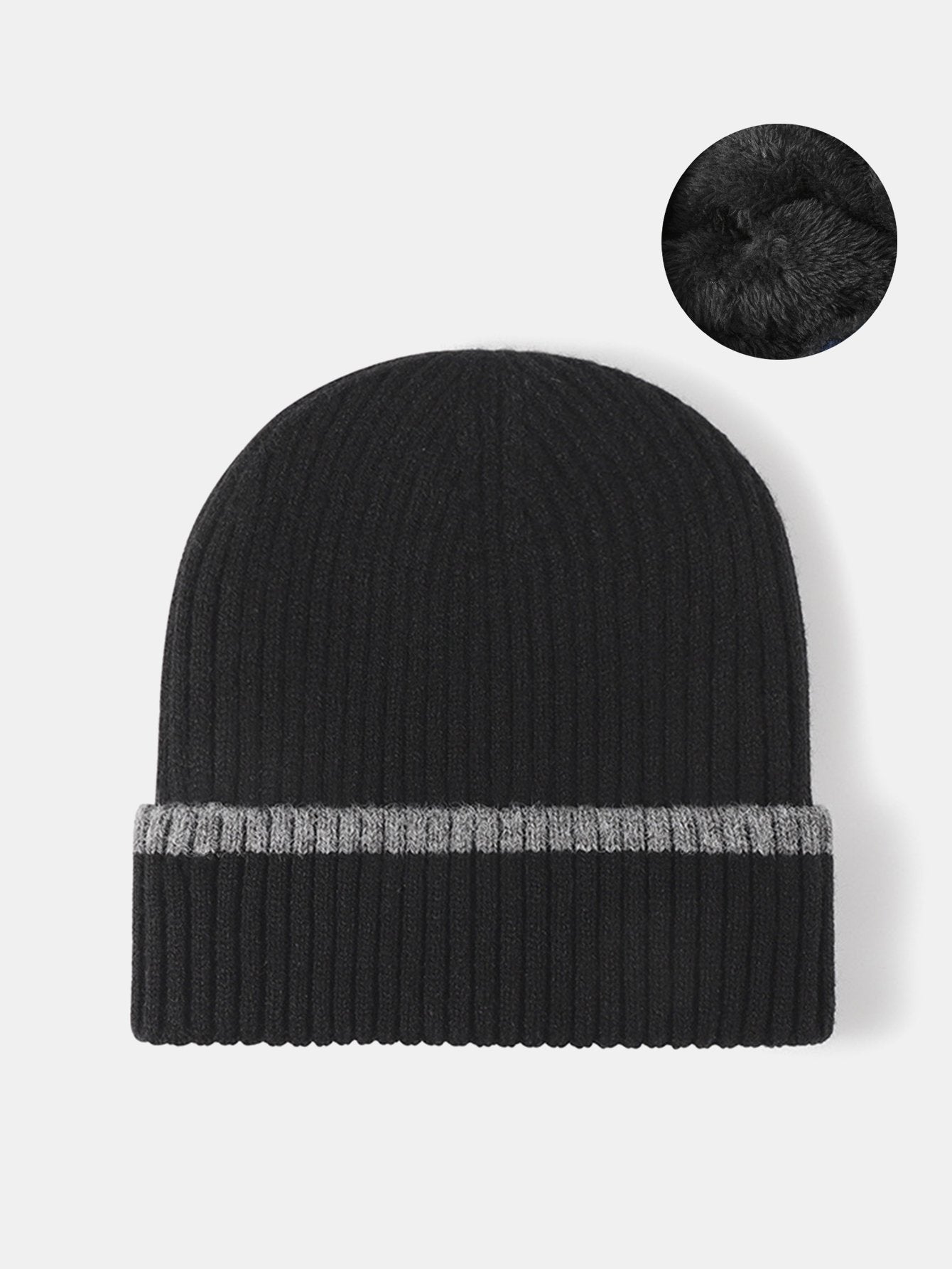 Faux Rabbit Fur Fleece Lined Warm Knit Beanie Hat