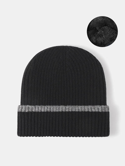 Faux Rabbit Fur Fleece Lined Warm Knit Beanie Hat