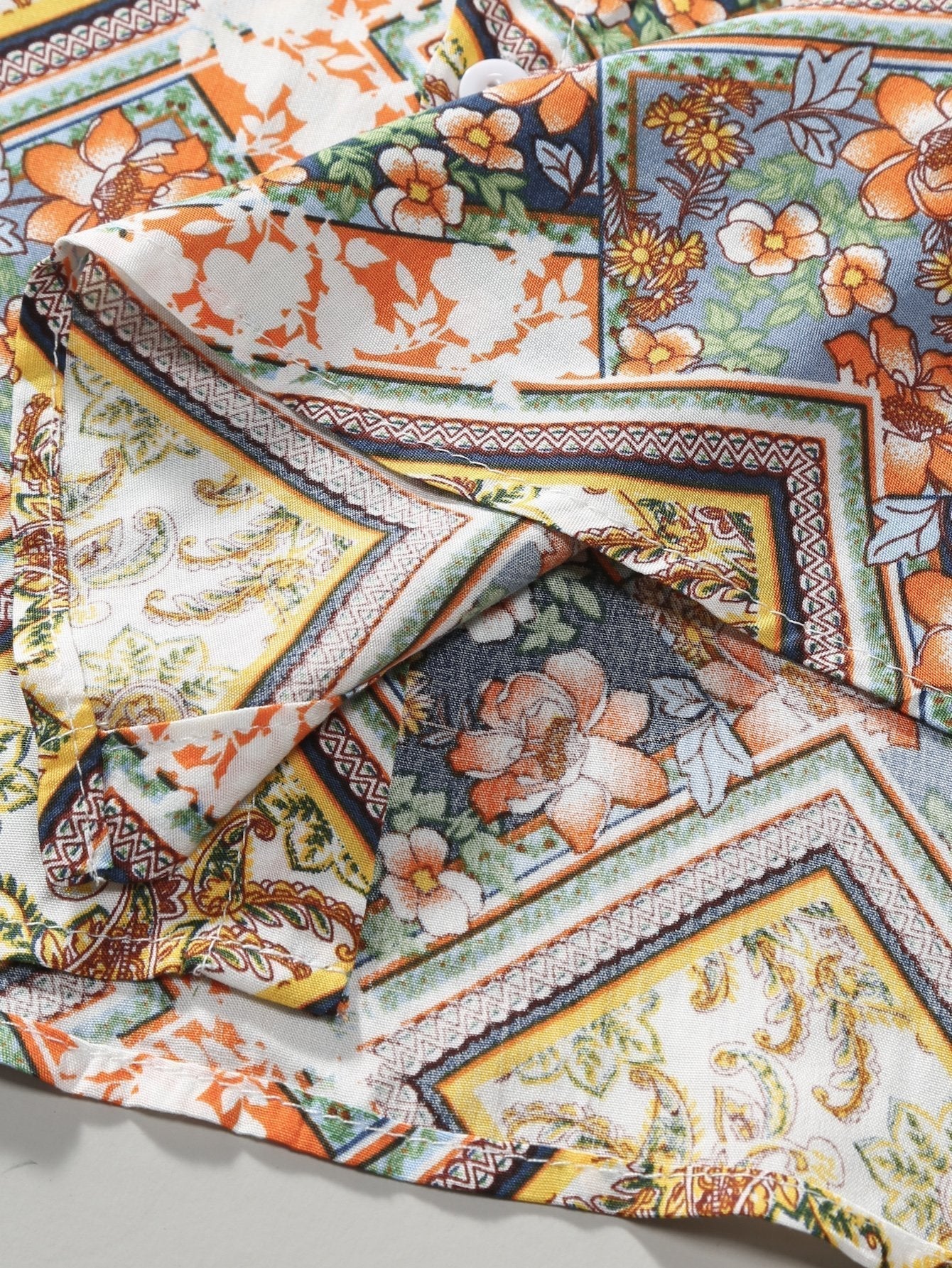 Floral Border Print Button Up Shirt