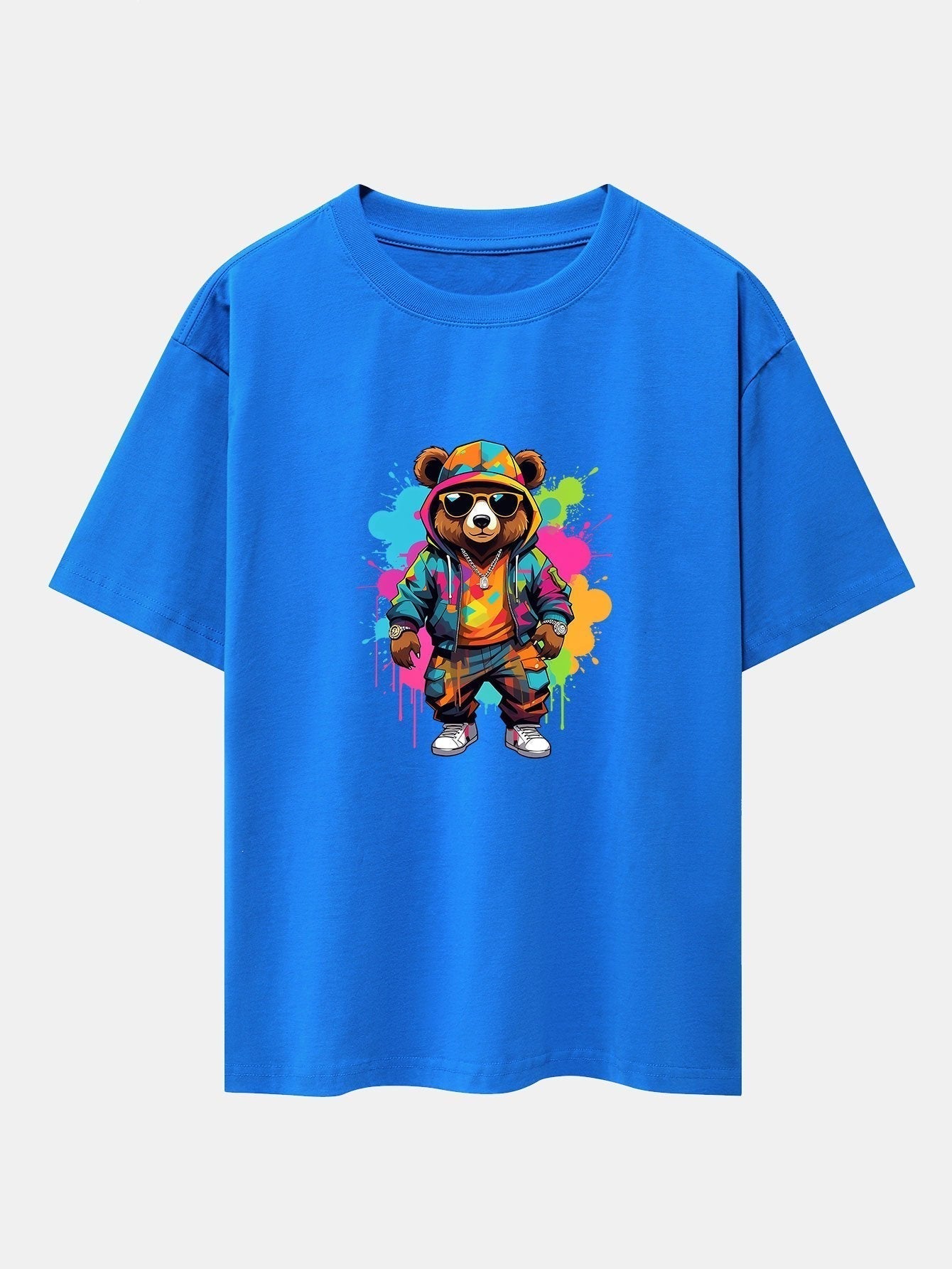 Graffiti Bear Print Drop Shoulder Oversize T-Shirt