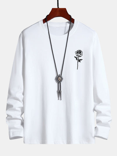 Long Sleeve Rose Print Cotton T-Shirt