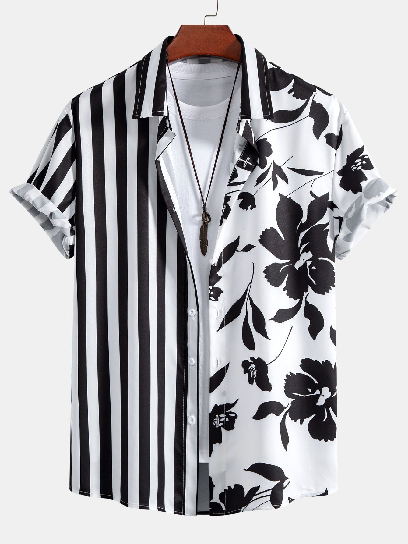 Floral Stripe Patchwork Print Button Up Shirt