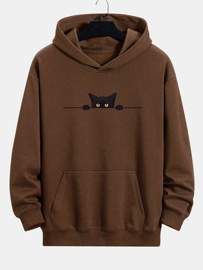 Black Cat Print Relax Fit Hoodie
