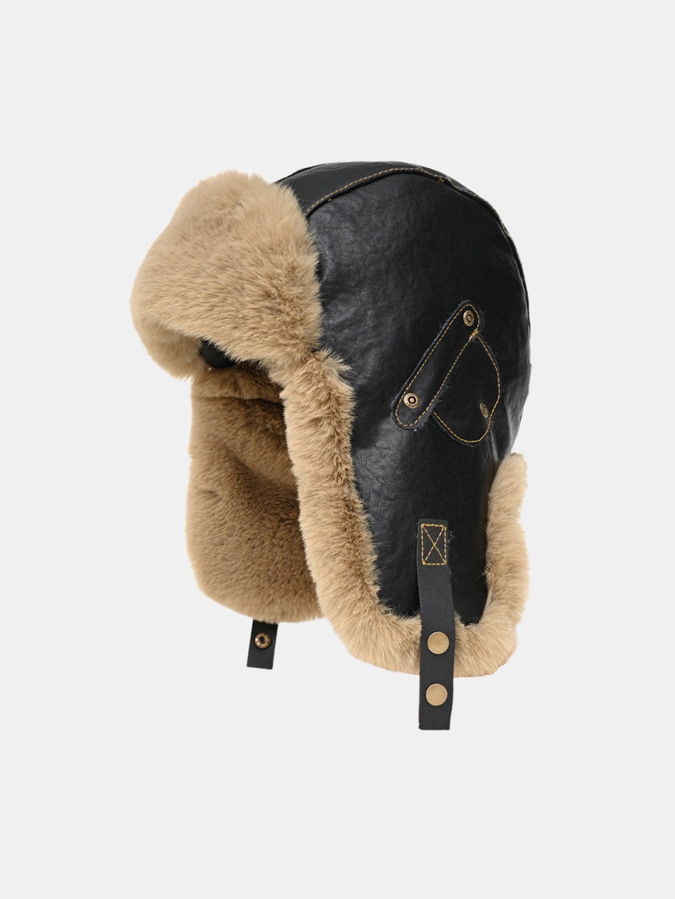 Faux Leather Plush  Aviator Trooper Trapper Hat