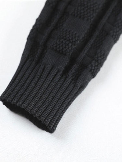 Slim Fit Knitted Plaid Paneled Hooded Sweater