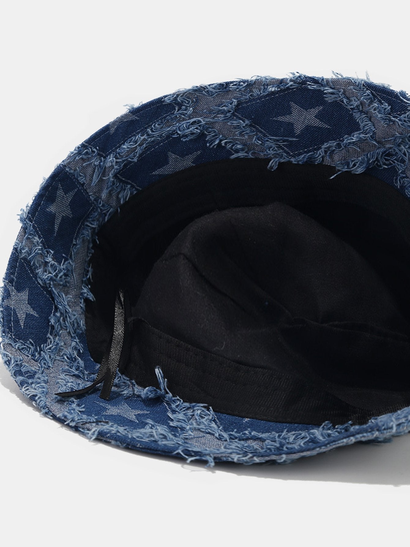 Pentagram Distressed Denim Frayed Bucket Hat