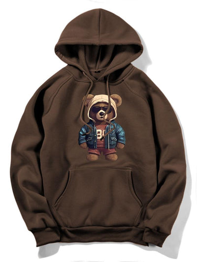 Bear In Leather Jacket Print Hoodie