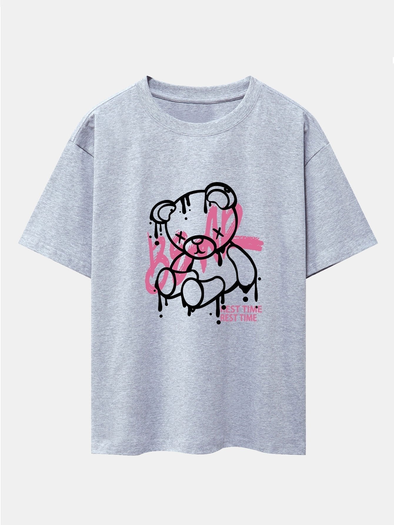 Dissolving Bear Print Drop Shoulder Oversize T-Shirt