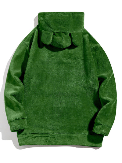 Relax Fit Teddy Fleece Hoodie With Ears