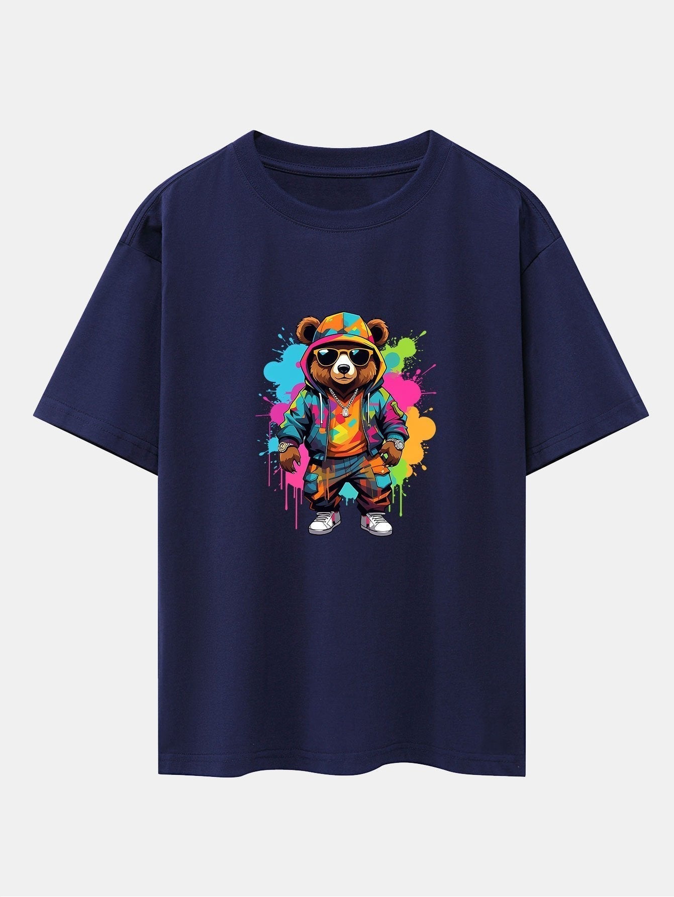 Graffiti Bear Print Drop Shoulder Oversize T-Shirt