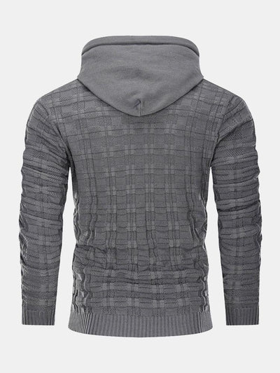 Slim Fit Knitted Plaid Paneled Hooded Sweater