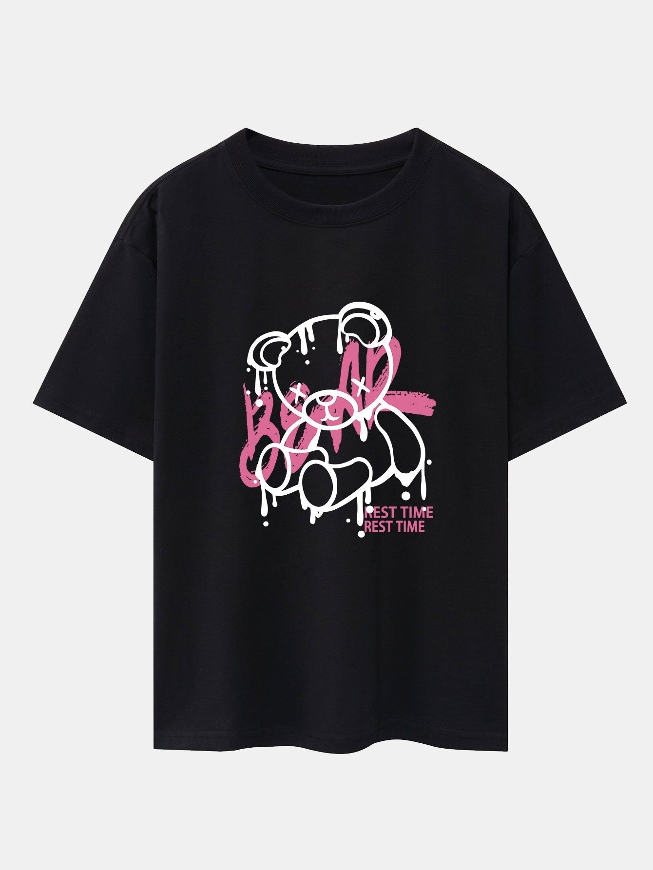 Dissolving Bear Print Drop Shoulder Oversize T-Shirt