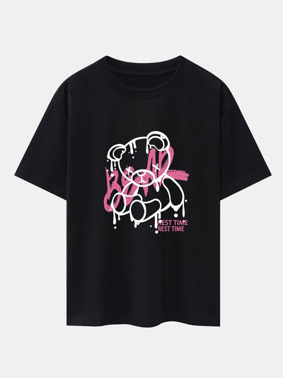 Dissolving Bear Print Drop Shoulder Oversize T-Shirt