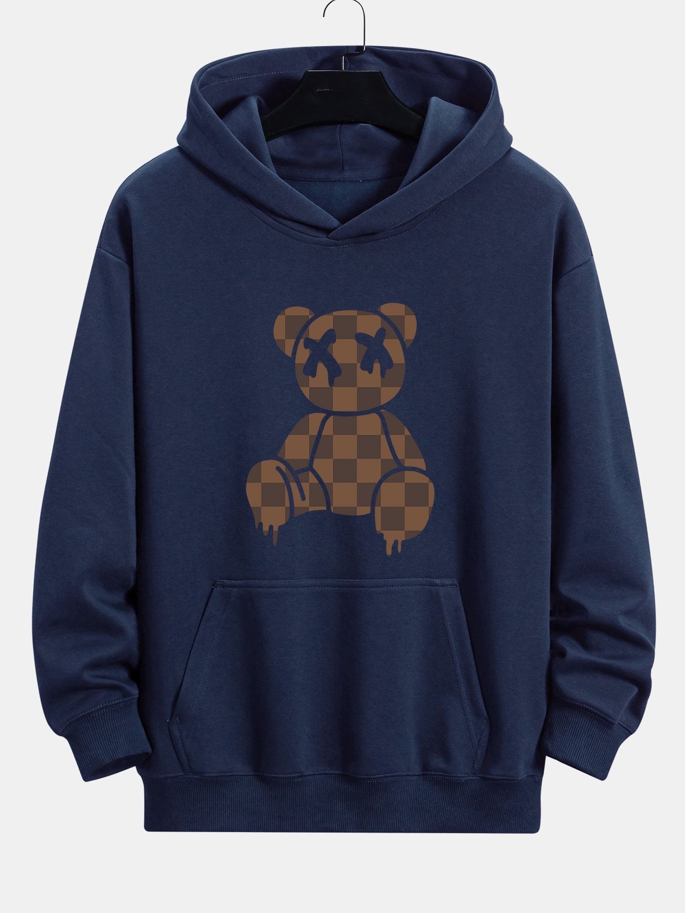 Plaid Dissolving Bear Print Relax Fit Hoodie