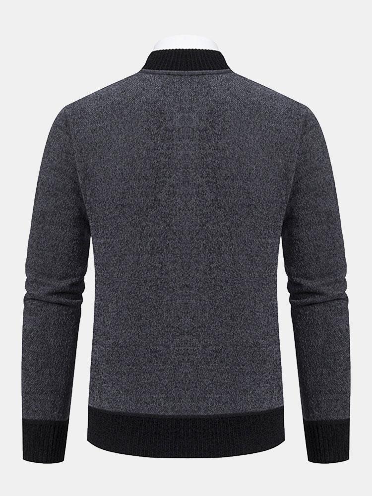 Elk Embroidered Contrast Baseball Collar Sweater