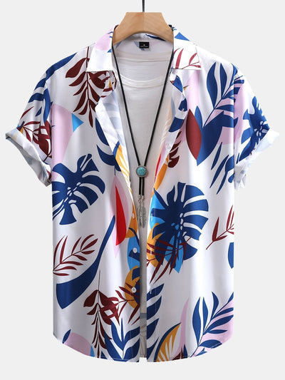 Colorful Leaf Print Button Up Shirt