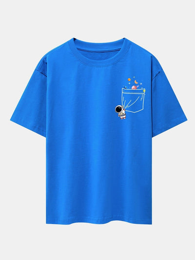 Pocket Planet Astronaut Print Drop Shoulder Oversize T-Shirt
