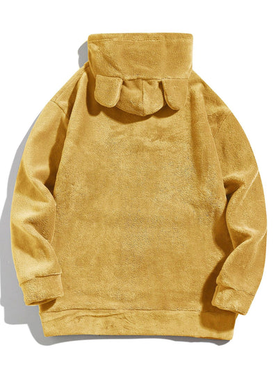 Relax Fit Teddy Fleece Hoodie With Ears