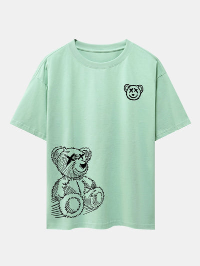 Cartoon Bear Print Drop Shoulder Oversize T-Shirt