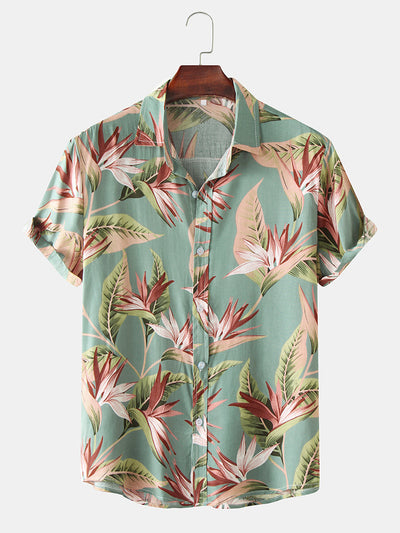 Oil Print Leaf Short Sleeve Shirts