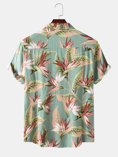 Oil Print Leaf Short Sleeve Shirts
