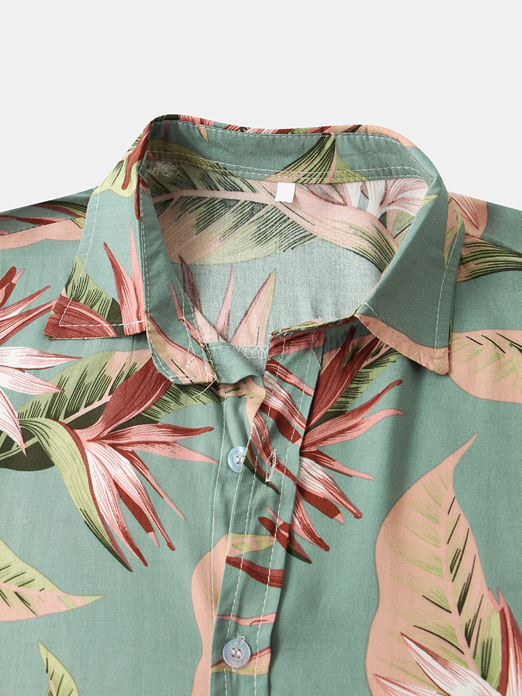 Oil Print Leaf Short Sleeve Shirts